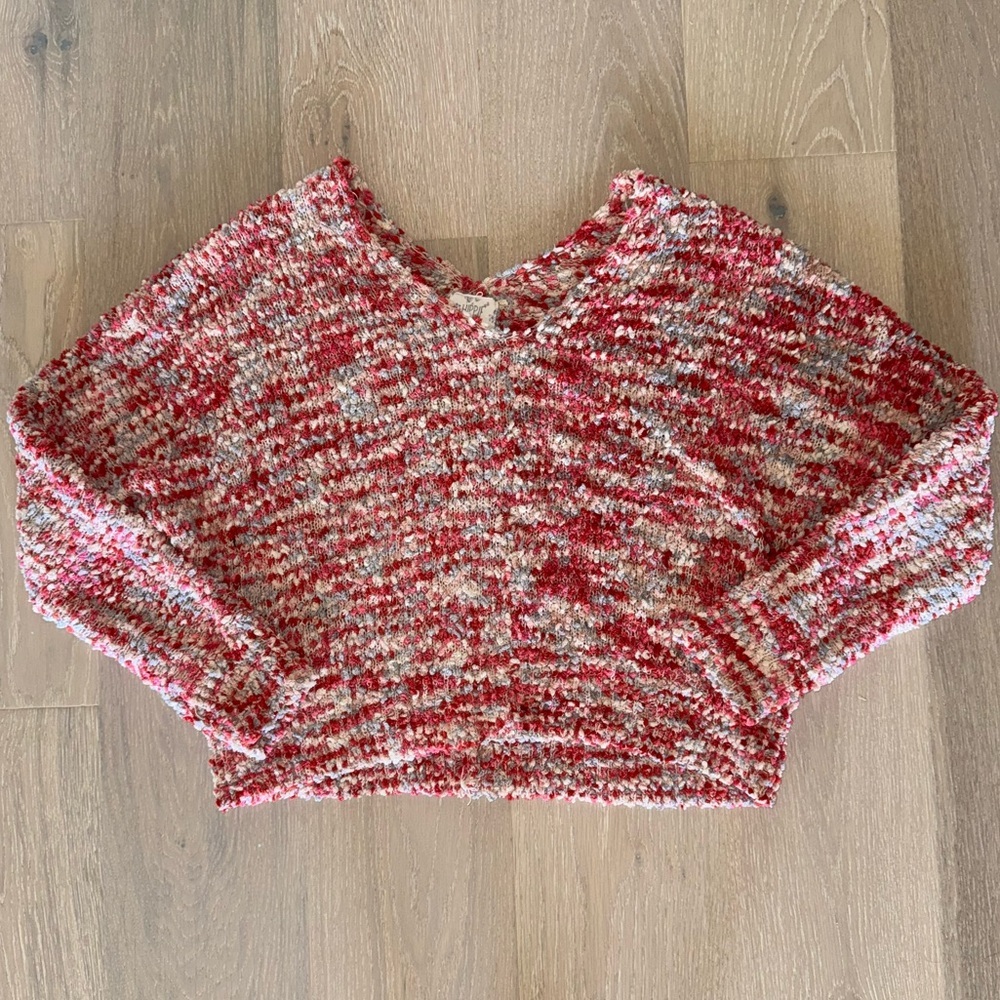 Hippie Rose Multicolor Pink Cream Knit V-Neck Women's Sweater S